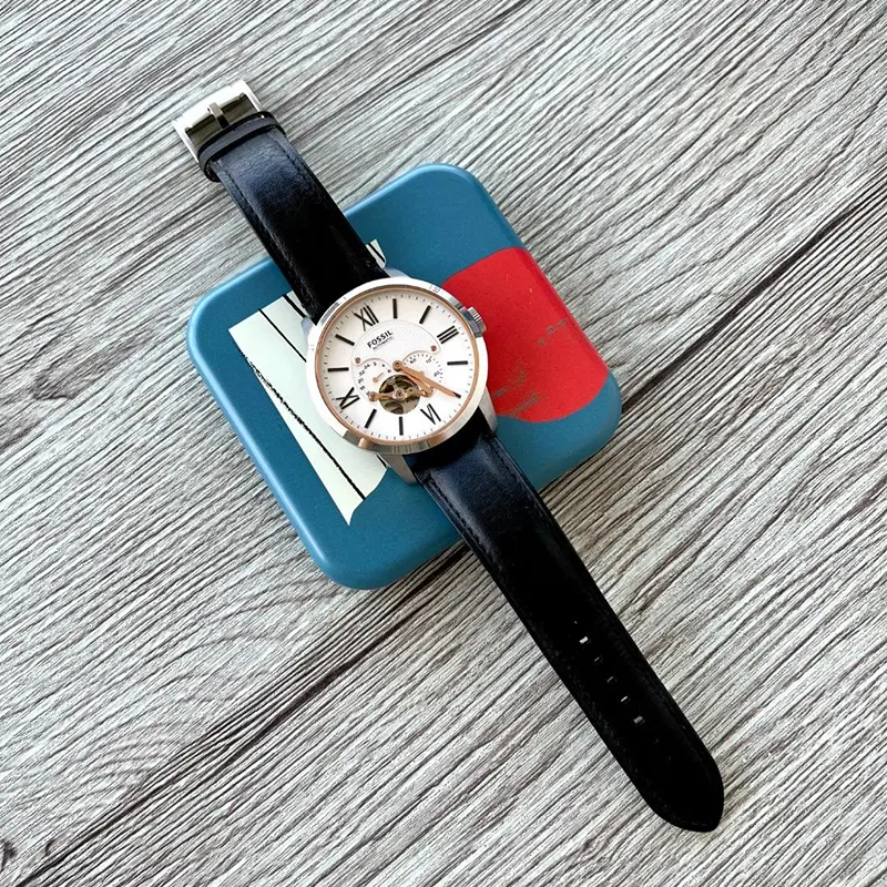 Fossil Townsman White Dial Black Leather Men's Watch- ME3104